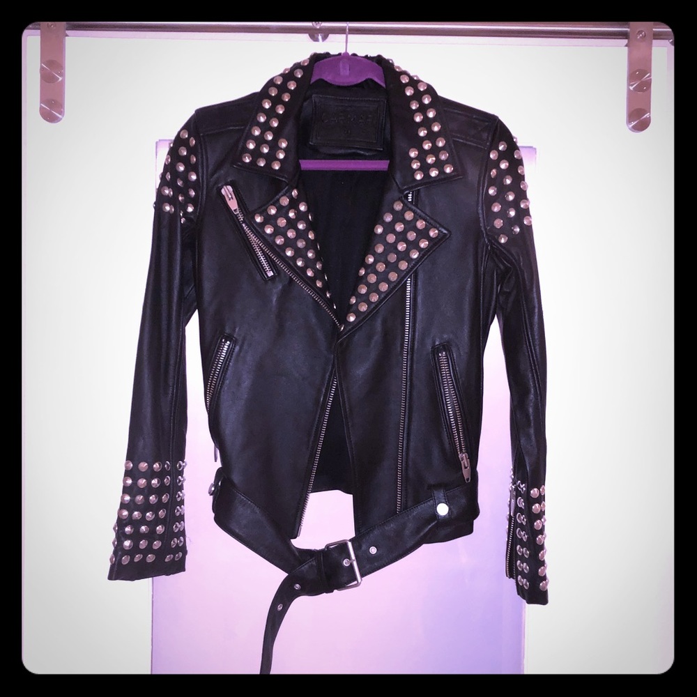 CARMAR Black leather studded moto jacket